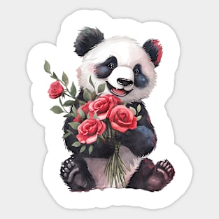 Valentine Panda Bear Giving Flowers Sticker